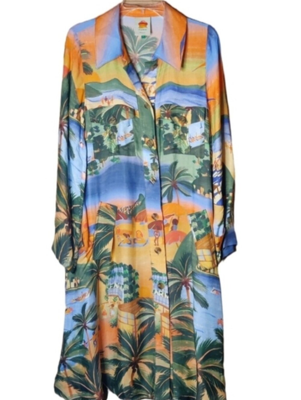 Farm Rio Carioca Lending Tropical Print Long Sleeve Shirt Dress Size Small - Picture 10 of 10
